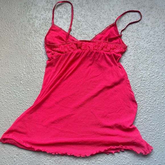 Victoria's Secret Pink Cami Top Womens Medium Lingerie Hot Pink Ruffle Trim Sexy - Picture 2 of 5